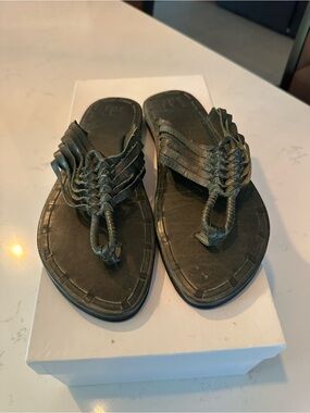 Frye Olive Green Leather Fringe Sandals